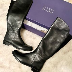 Stuart Weitzman Womens Ville Pentagon Medium Heel Knee High Black Boots 7.5